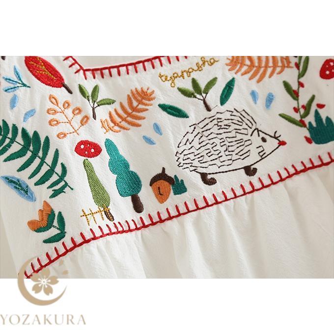 刺繍 ブラウス レディース プルオーバー 綿100% 民族風刺繍 フラワー