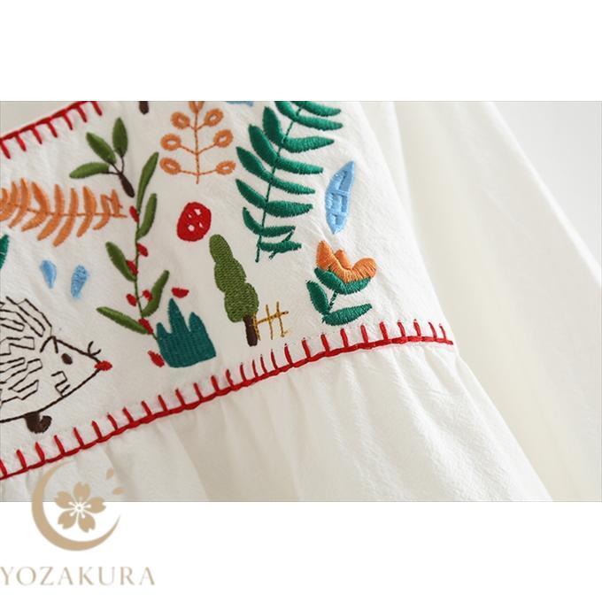 刺繍 ブラウス レディース プルオーバー 綿100% 民族風刺繍 フラワー