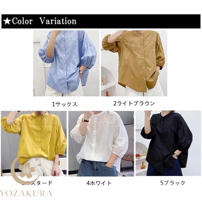 ブラウス レディース 綿 バルーンスリーブ 膨らみ袖 タック