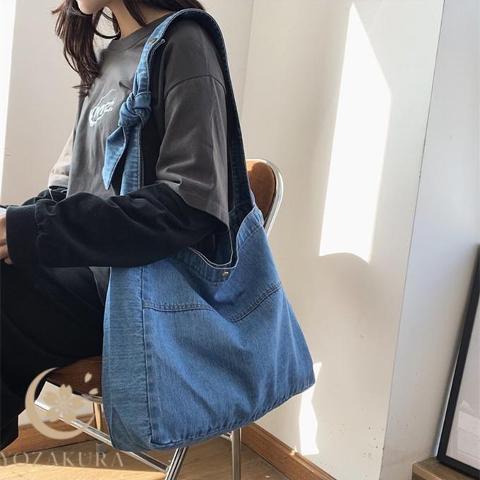 男女兼用 レディース メンズ デニム ショルダーバッグ トートバッグ