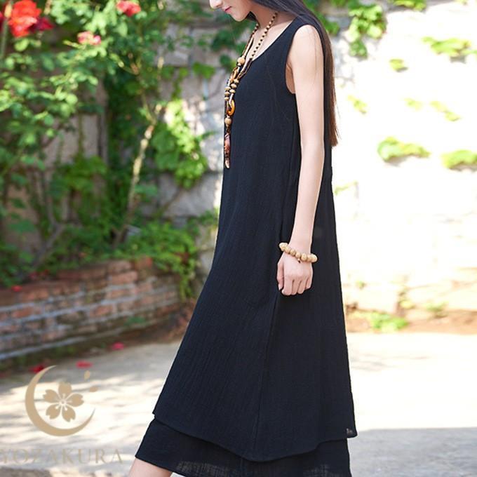 リネン 40% ワンピース 春 夏 秋 S M ガーゼ マキシ 綿麻ガーゼ 涼しげ