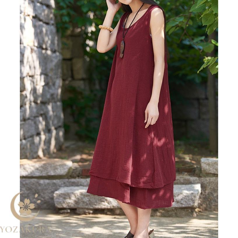 リネン 40% ワンピース 春 夏 秋 S M ガーゼ マキシ 綿麻ガーゼ 涼しげ