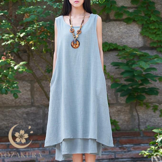リネン 40% ワンピース 春 夏 秋 S M ガーゼ マキシ 綿麻ガーゼ 涼しげ