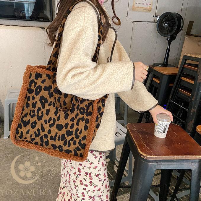 アニマル 小花 トートバッグ ボア 縁取り 四隅 ゼブラ 牛 カウ ヒョウ