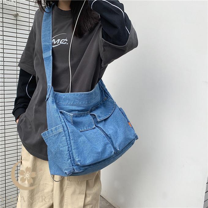 デニム ショルダーバッグ トートバッグ ハンドバッグ スクエア 長方形