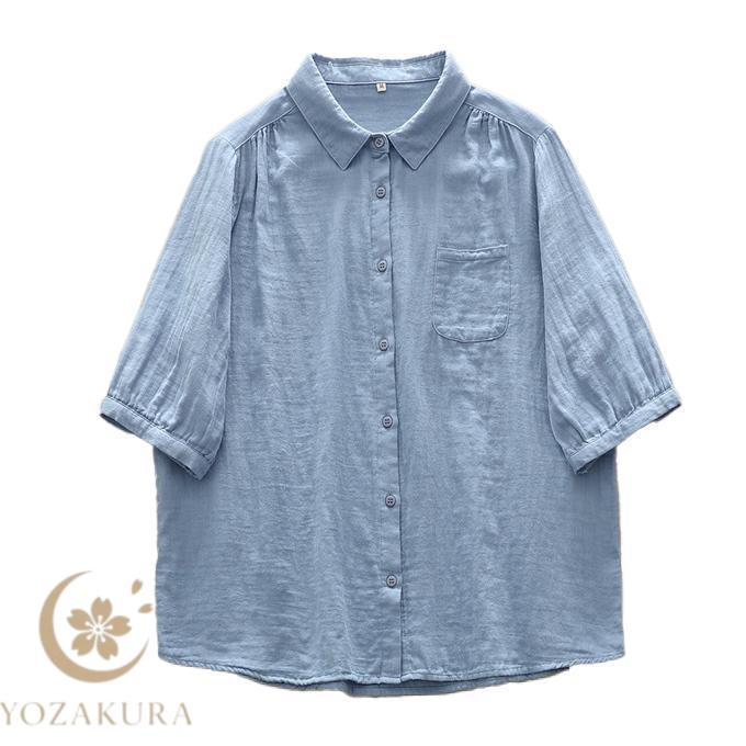 ダブルガーゼ シャツ 5分袖 レディース 綿 春 夏 秋 S M L ハーフ袖 