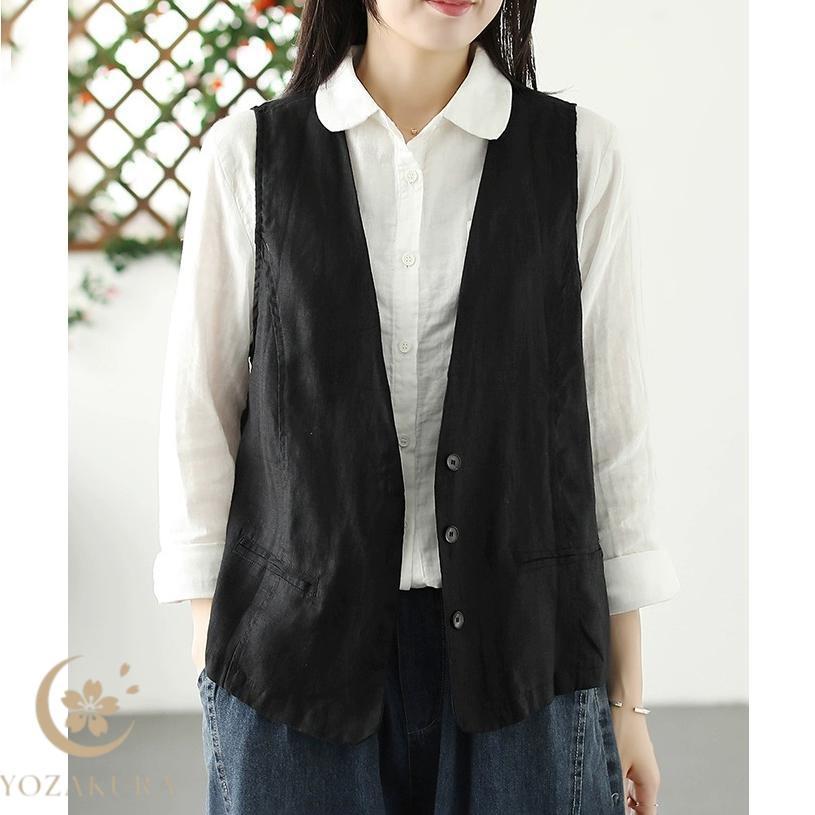 麻ベスト リネン リネン100％ ジレ ベスト レディース 春 夏 秋 薄手