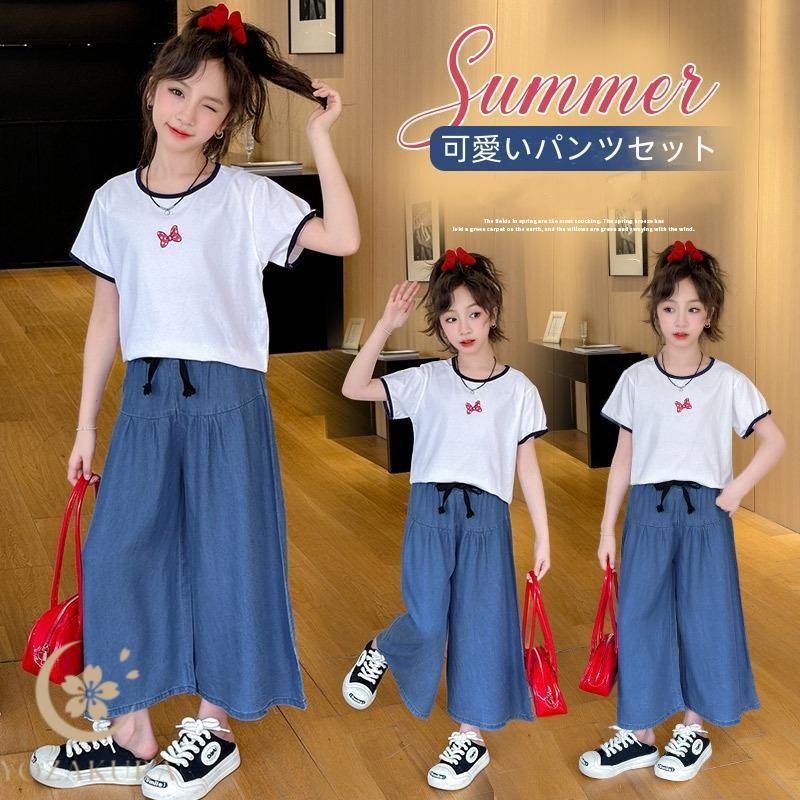 子供服 パンツセット 女の子 夏 Tシャツ＋ガウチョパンツ 2点セット