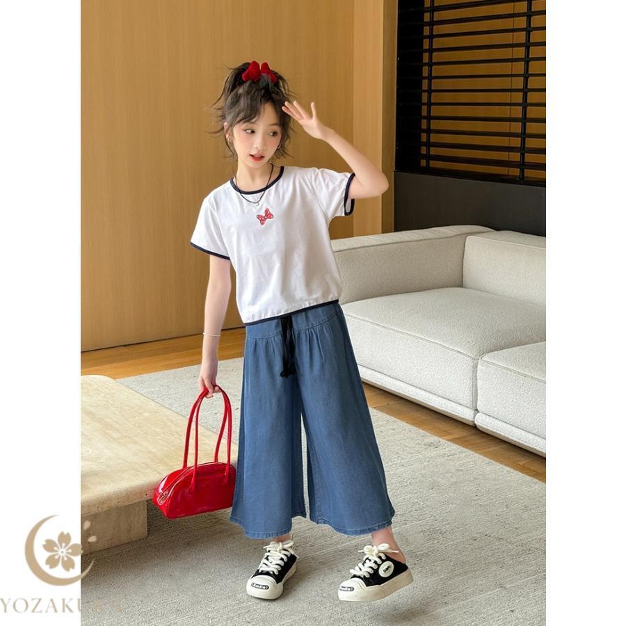 子供服 パンツセット 女の子 夏 Tシャツ＋ガウチョパンツ 2点セット
