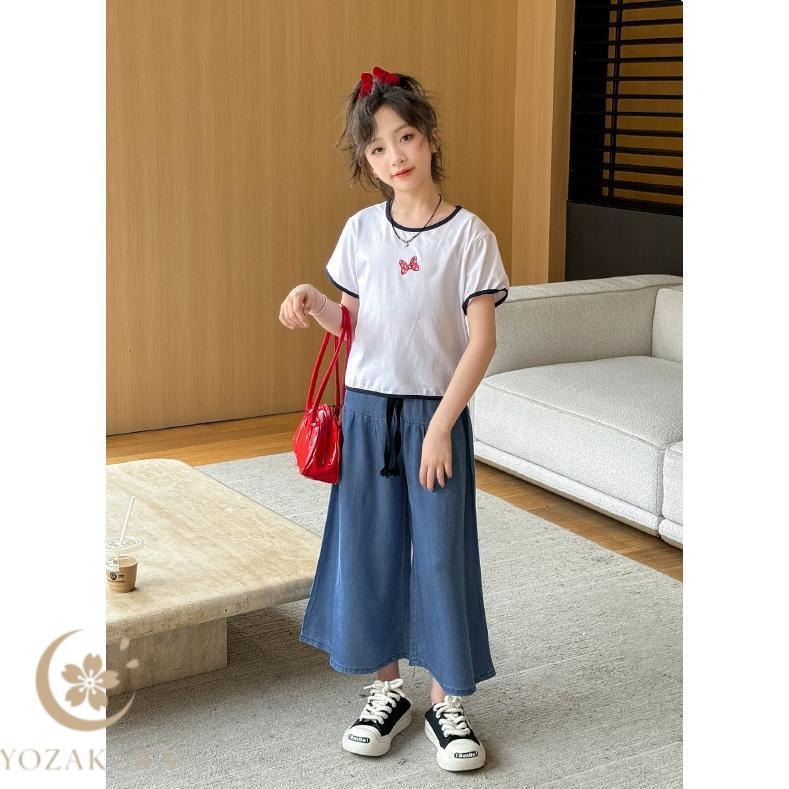 子供服 パンツセット 女の子 夏 Tシャツ＋ガウチョパンツ 2点セット