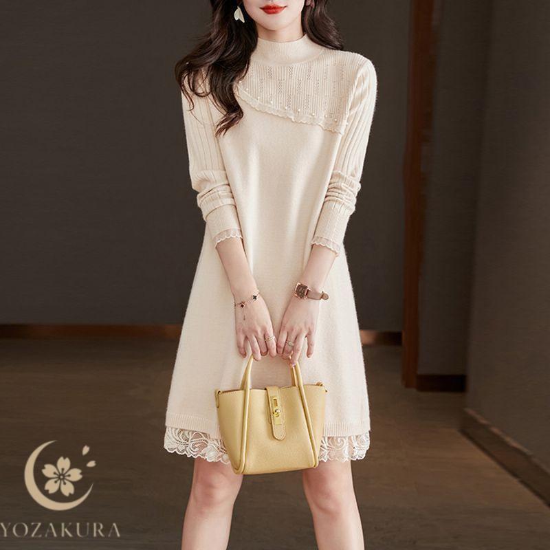 ニット ワンピース レディース 大人 ロング丈 秋 冬 長袖 体型カバー