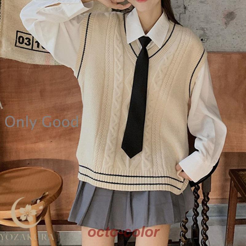 ライン入り ニットベスト Vネック スクールベスト 女子 学生 制服