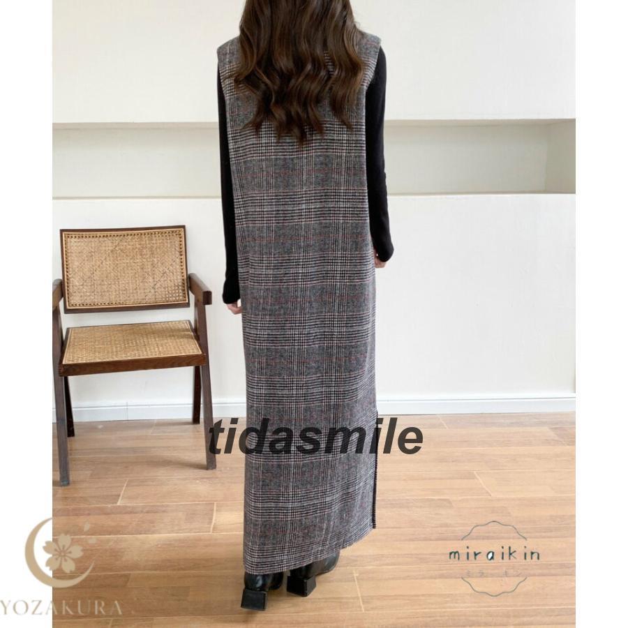 ジャンパースカート ワンピース 秋 冬 ロング丈 vネック チェック柄