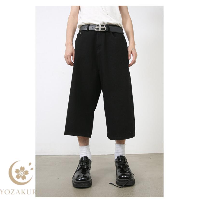 デニム ワイドパンツ メンズ 7分丈 ハーフパンツ ゆったり ボトムス