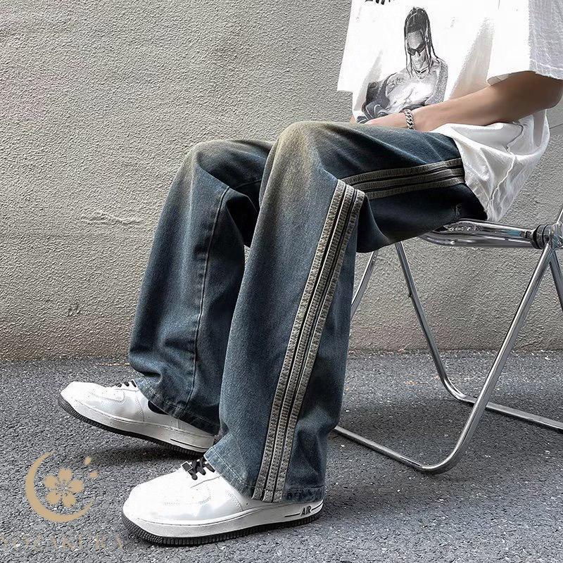 サイド ストライプ デニム パンツ メンズ 大きいサイズ ワイド
