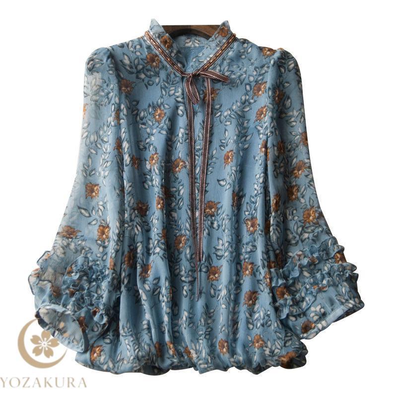 花柄 シフォン ブラウス シースルー 透け感 トップス スプリング 綺麗