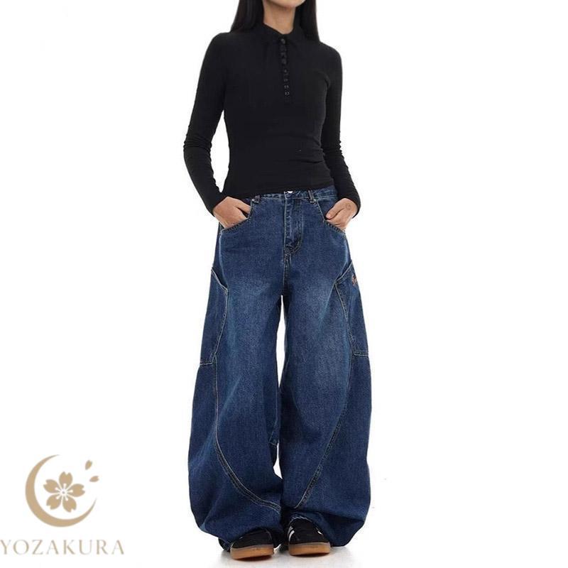 カーブ デニム パンツ レディース 大きいサイズ ワイド ジーパン