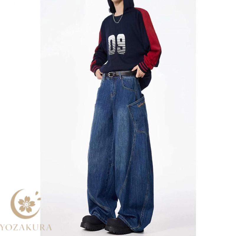 カーブ デニム パンツ レディース 大きいサイズ ワイド ジーパン