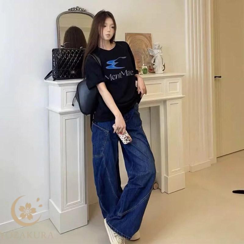 カーブ デニム パンツ レディース 大きいサイズ ワイド ジーパン