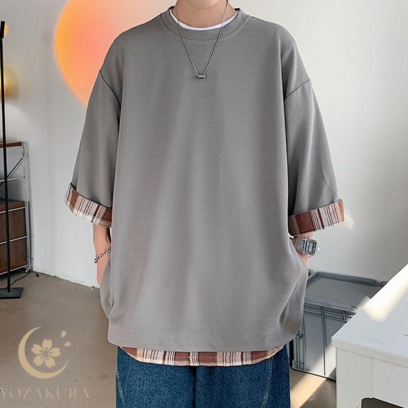 着重ね 七分袖tシャツ メンズ ビッグtシャツ おしゃれ ゆったり