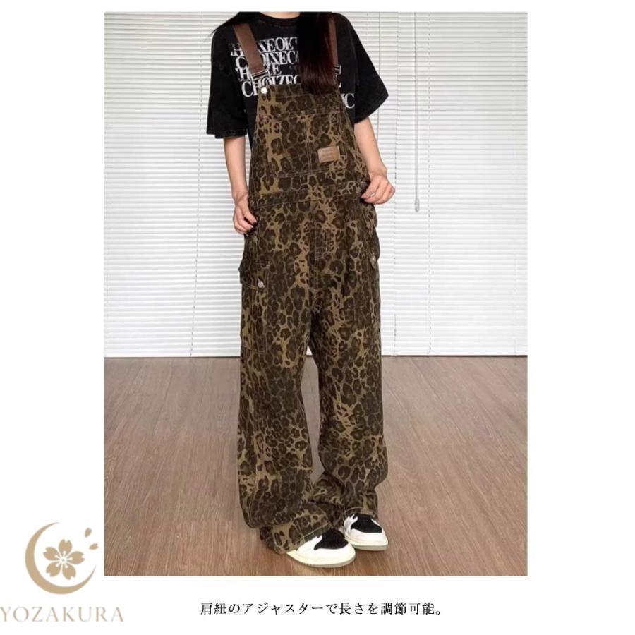 80s USA製 ボタニカル柄 ヒョウ柄 半袖 サロペットパンツ Y630 サロペット ワイドパンツ レディース ストリート系 ヒョウ柄 春 秋 冬