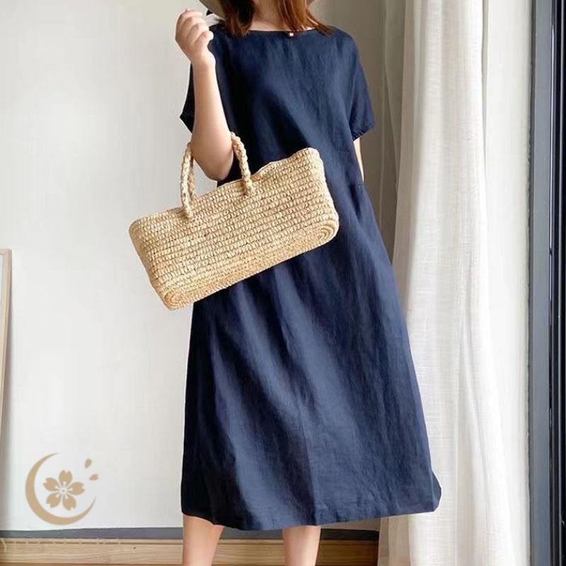 ワンピース レディース ロングワンピース 夏 春秋 丸首 半袖 吸汗 体型