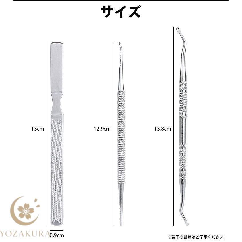 ネイルケア 3点セット 爪やすり ゾンデ ケース付き 爪垢取り 手入れ