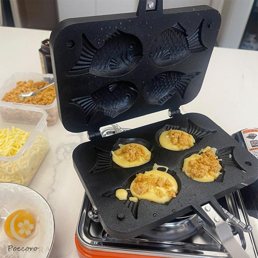 4トレイ】たい焼き器 ワッフルメーカー ホットサンドメーカー 直火式 