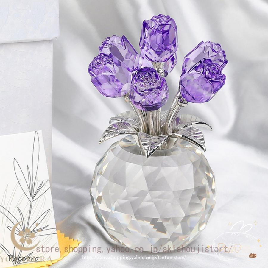 クリスタルバラガラス 置物 オーナメント クリスタル 花 テーブル