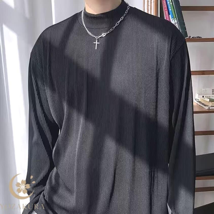 tシャツ メンズ 肌触り 長袖 カットソー モックネック 無地 インナー