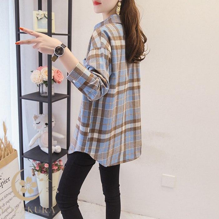 チェックシャツ レディース 長袖 ロングシャツ 秋物 秋服 タータン