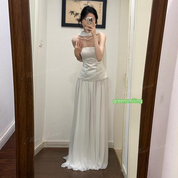 ウェディングドレス スレンダーライン サテン ベアトップ ハネムーン ロング 二次会 結婚式 披露宴 前撮り 後撮り 発表会 花嫁 ウエディングドレス 花嫁ドレス_2