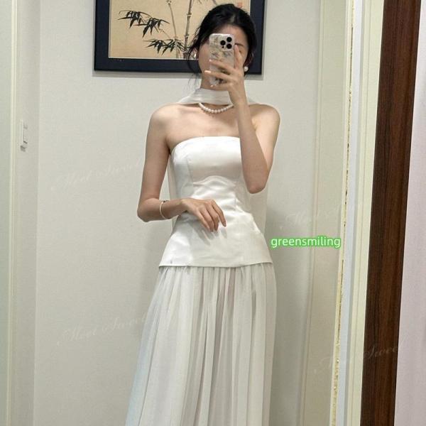 ウェディングドレス スレンダーライン サテン ベアトップ ハネムーン ロング 二次会 結婚式 披露宴 前撮り 後撮り 発表会 花嫁 ウエディングドレス 花嫁ドレス_3