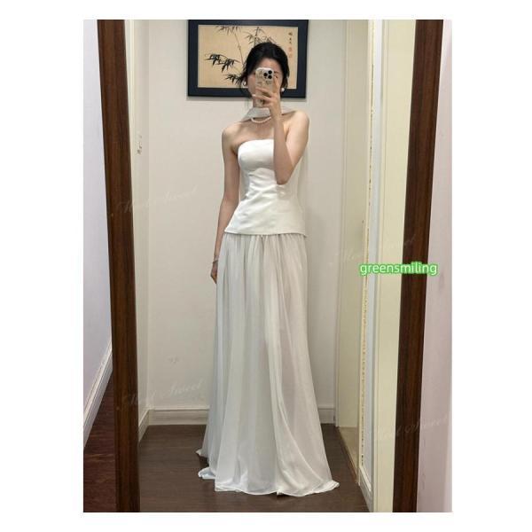 ウェディングドレス スレンダーライン サテン ベアトップ ハネムーン ロング 二次会 結婚式 披露宴 前撮り 後撮り 発表会 花嫁 ウエディングドレス 花嫁ドレス_4