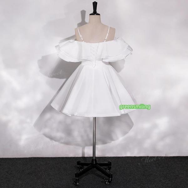ウェディングドレス ミニ ショート丈 Aライン フリル ミニドレス 二次会 結婚式 前撮り 発表会 花嫁 ウエディングドレス ショートドレス_3