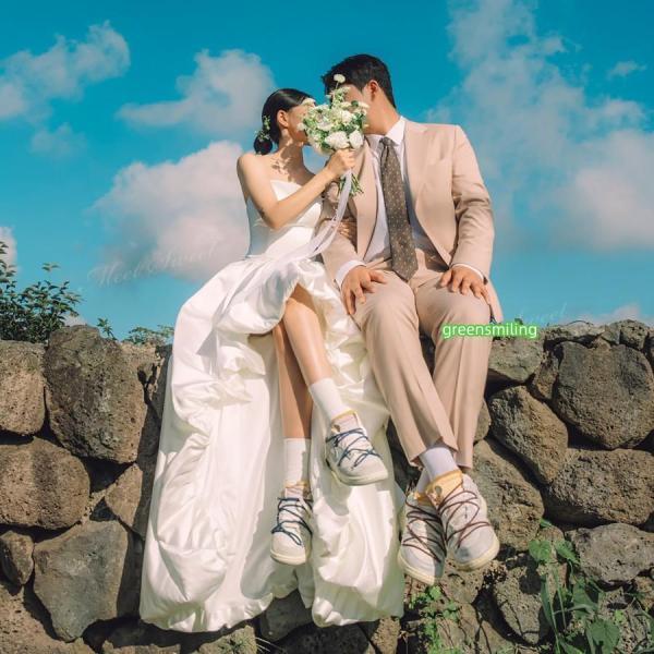 ウェディングドレス ミニ ショート丈 ミニドレス バルーン 二次会 結婚式 前撮り 発表会 花嫁 ウエディングドレス サテン ビスチェ フィッシュテールドレス_3