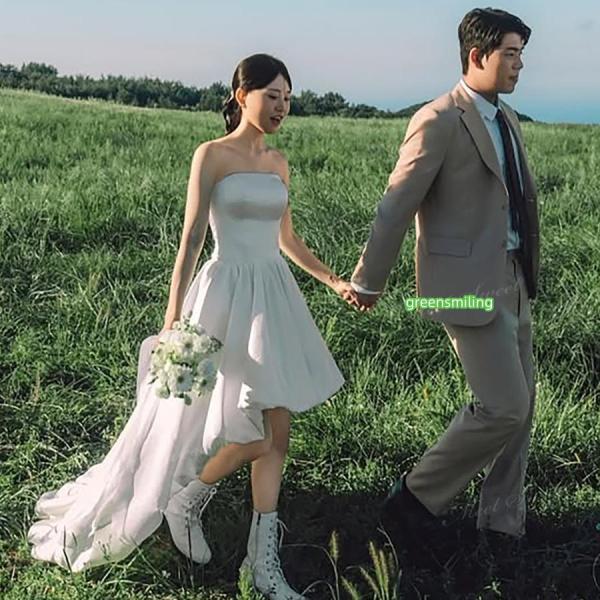 ウェディングドレス ミニ ショート丈 ミニドレス バルーン 二次会 結婚式 前撮り 発表会 花嫁 ウエディングドレス サテン ビスチェ フィッシュテールドレス_5