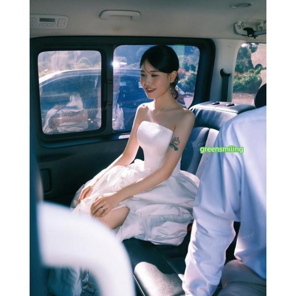 ウェディングドレス ミニ ショート丈 ミニドレス バルーン 二次会 結婚式 前撮り 発表会 花嫁 ウエディングドレス サテン ビスチェ フィッシュテールドレス_7