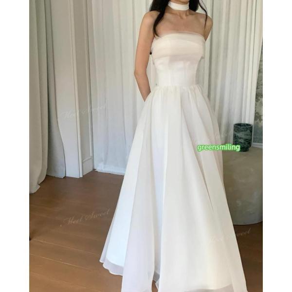 ウェディングドレス 2way ベアトップドレス オーガンジー Aライン ロング 二次会 結婚式 披露宴 前撮り 後撮り 発表会 花嫁 ウエディングドレス 花嫁ドレスの画像