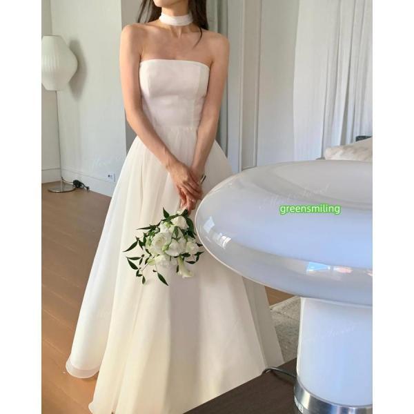 ウェディングドレス 2way ベアトップドレス オーガンジー Aライン ロング 二次会 結婚式 披露宴 前撮り 後撮り 発表会 花嫁 ウエディングドレス 花嫁ドレスの画像