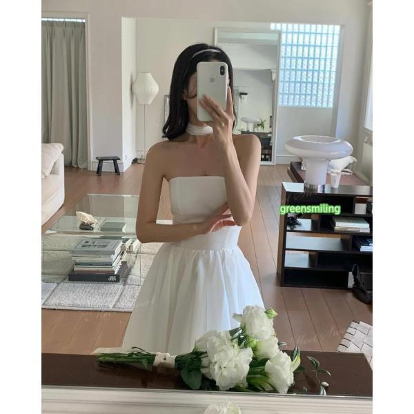 ウェディングドレス 2way ベアトップドレス オーガンジー Aライン ロング 二次会 結婚式 披露宴 前撮り 後撮り 発表会 花嫁 ウエディングドレス 花嫁ドレスの画像