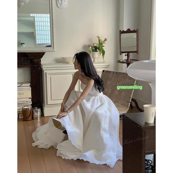 ウェディングドレス 2way ベアトップドレス オーガンジー Aライン ロング 二次会 結婚式 披露宴 前撮り 後撮り 発表会 花嫁 ウエディングドレス 花嫁ドレスの画像