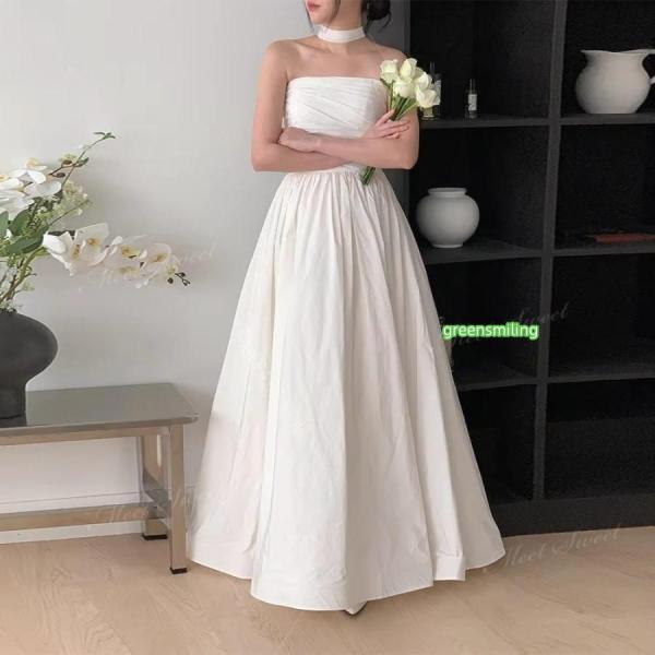 ウェディングドレス 2way タフタ Aラインドレス ベアトップ ロング 二次会 結婚式 披露宴 前撮り 後撮り 発表会 花嫁 ウエディングドレス 花嫁ドレスの画像