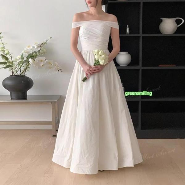 ウェディングドレス 2way タフタ Aラインドレス ベアトップ ロング 二次会 結婚式 披露宴 前撮り 後撮り 発表会 花嫁 ウエディングドレス 花嫁ドレスの画像