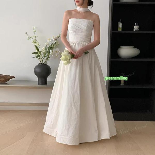 ウェディングドレス 2way タフタ Aラインドレス ベアトップ ロング 二次会 結婚式 披露宴 前撮り 後撮り 発表会 花嫁 ウエディングドレス 花嫁ドレスの画像