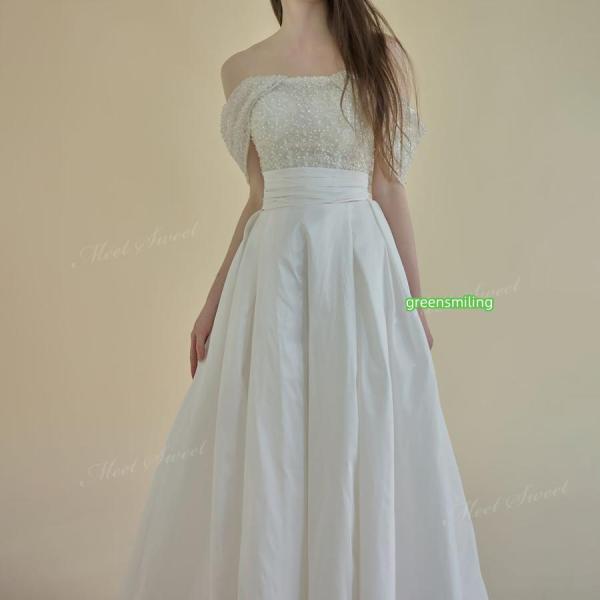 ウェディングドレス オフショルダー 2way ベアトップ Aラインドレス ロング 二次会 結婚式 披露宴 前撮り 発表会 花嫁 ウエディングドレス 花嫁ドレス_5