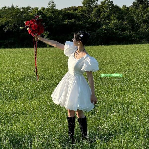 ウェディングドレス ミニ ショート丈 ミニドレス バルーン パフスリーブ 二次会 結婚式 前撮り 発表会 花嫁 ウエディングドレス ショートドレス_11