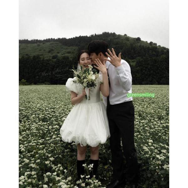 ウェディングドレス ミニ ショート丈 ミニドレス バルーン パフスリーブ 二次会 結婚式 前撮り 発表会 花嫁 ウエディングドレス ショートドレス_2