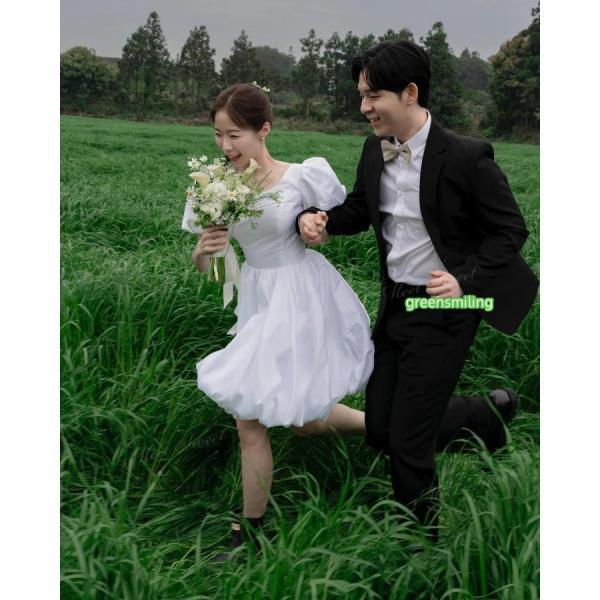 ウェディングドレス ミニ ショート丈 ミニドレス バルーン パフスリーブ 二次会 結婚式 前撮り 発表会 花嫁 ウエディングドレス ショートドレス_4