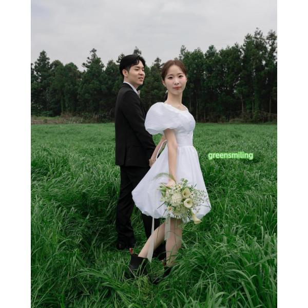 ウェディングドレス ミニ ショート丈 ミニドレス バルーン パフスリーブ 二次会 結婚式 前撮り 発表会 花嫁 ウエディングドレス ショートドレス_6